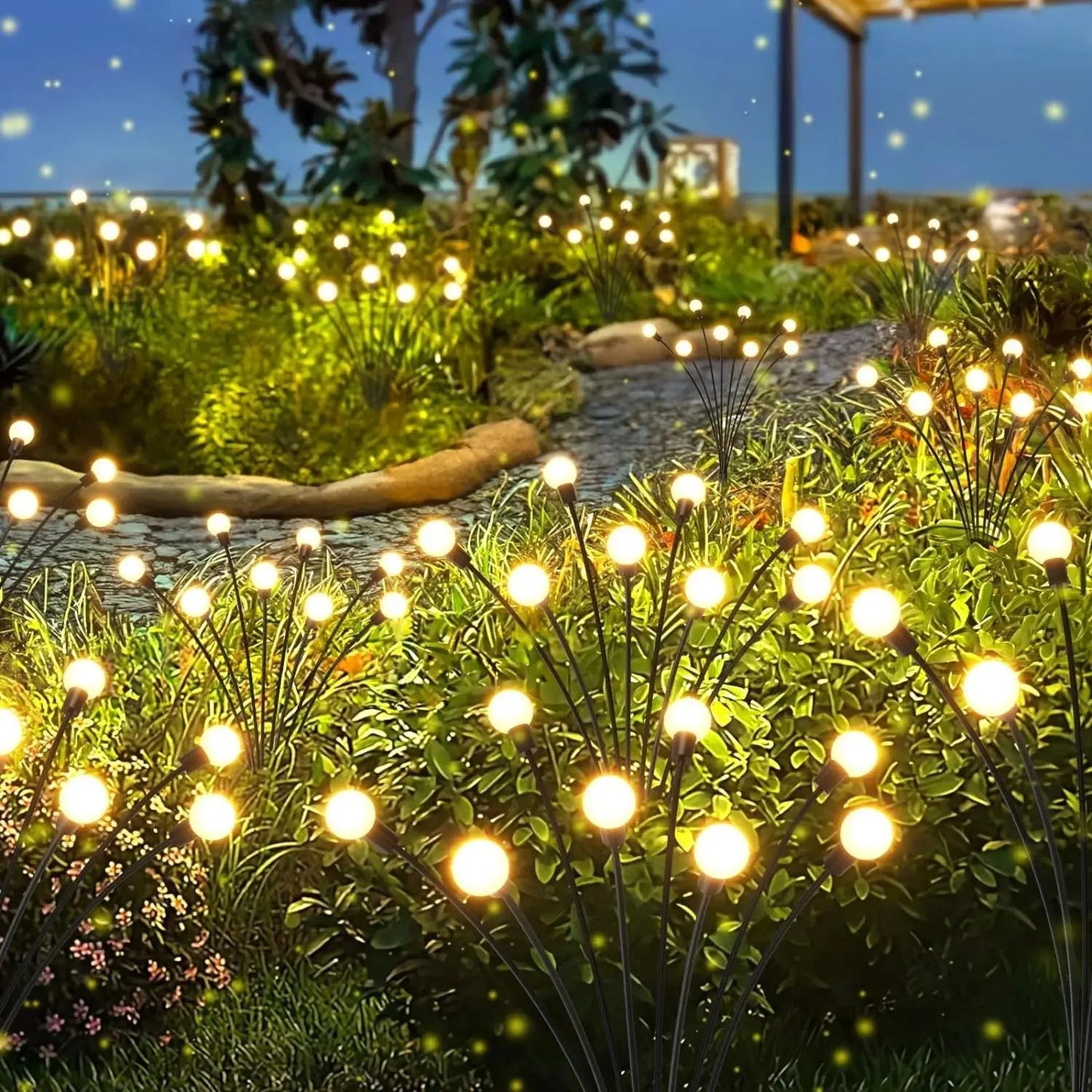 6/8/10 LED Solar Firefly Garden Lights - Waterproof for Patio & Pathway Decor Brownstick