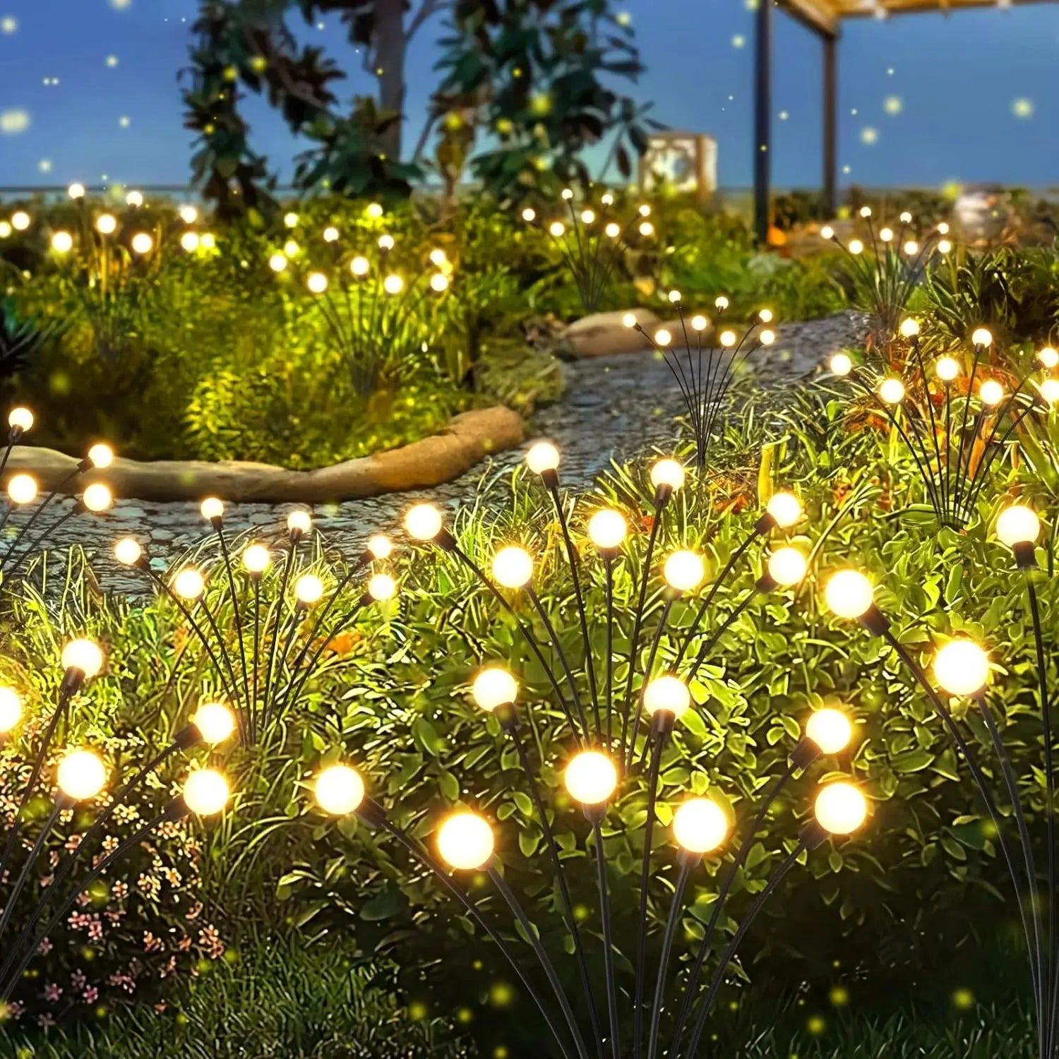 6/8/10 LED Solar Firefly Garden Lights - Waterproof for Patio & Pathway Decor Brownstick