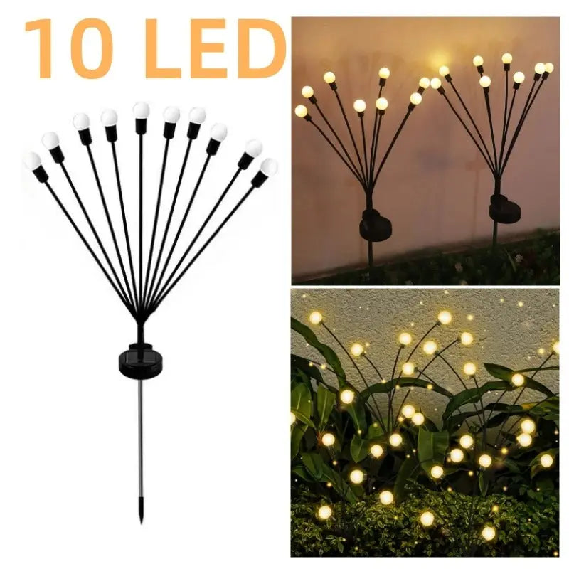 6/8/10 LED Solar Firefly Garden Lights - Waterproof for Patio & Pathway Decor Brownstick