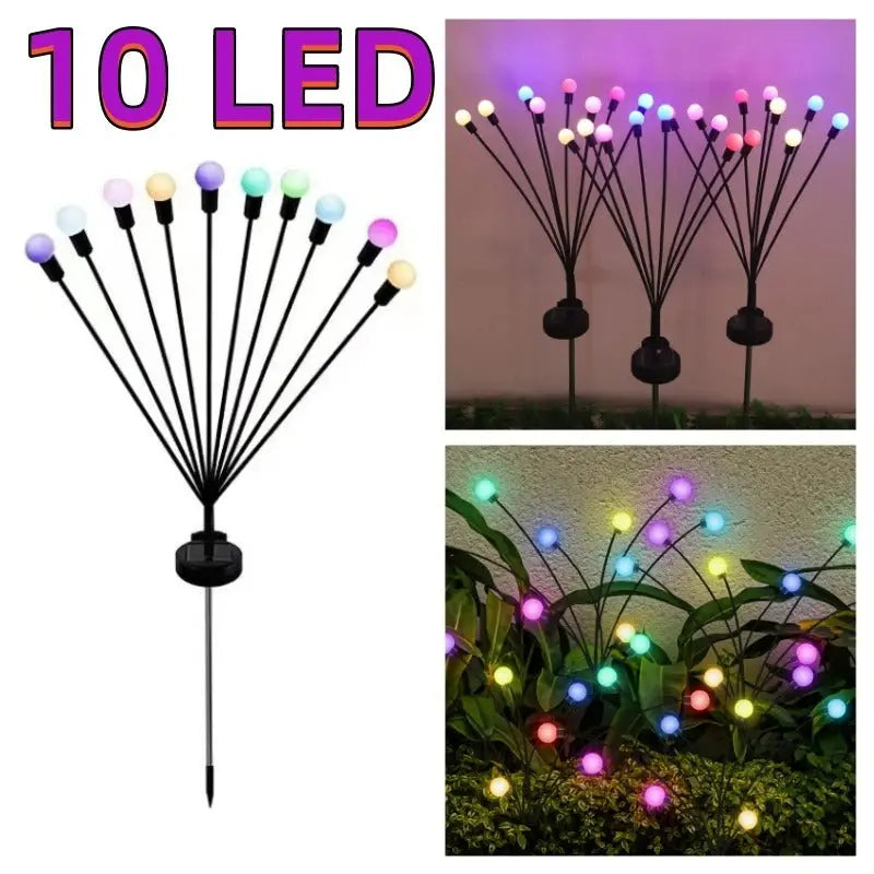 6/8/10 LED Solar Firefly Garden Lights - Waterproof for Patio & Pathway Decor Brownstick