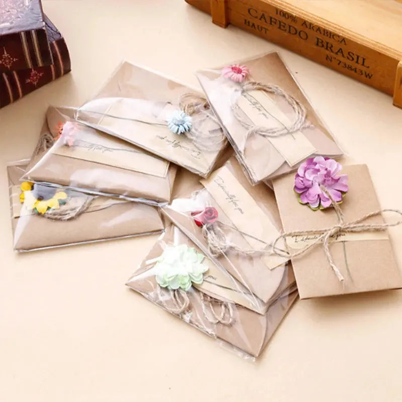 20Pcs mini Vintage Dried Flowers Greeting Card Handmade Blank Note Card Thank You Cards Birthday Wedding Party Invitation Card - Brownstick