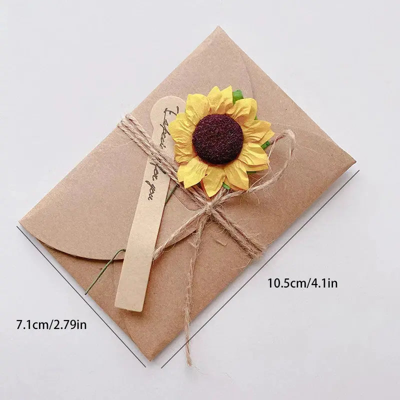 20Pcs mini Vintage Dried Flowers Greeting Card Handmade Blank Note Card Thank You Cards Birthday Wedding Party Invitation Card - Brownstick