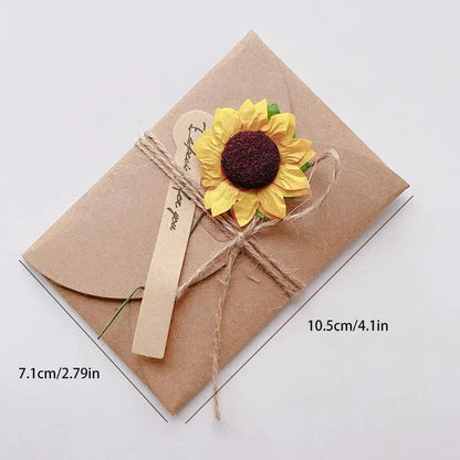 20Pcs mini Vintage Dried Flowers Greeting Card Handmade Blank Note Card Thank You Cards Birthday Wedding Party Invitation Card - Brownstick