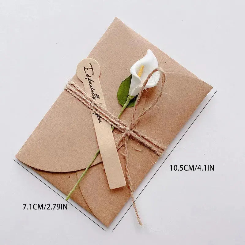 20Pcs mini Vintage Dried Flowers Greeting Card Handmade Blank Note Card Thank You Cards Birthday Wedding Party Invitation Card - Brownstick