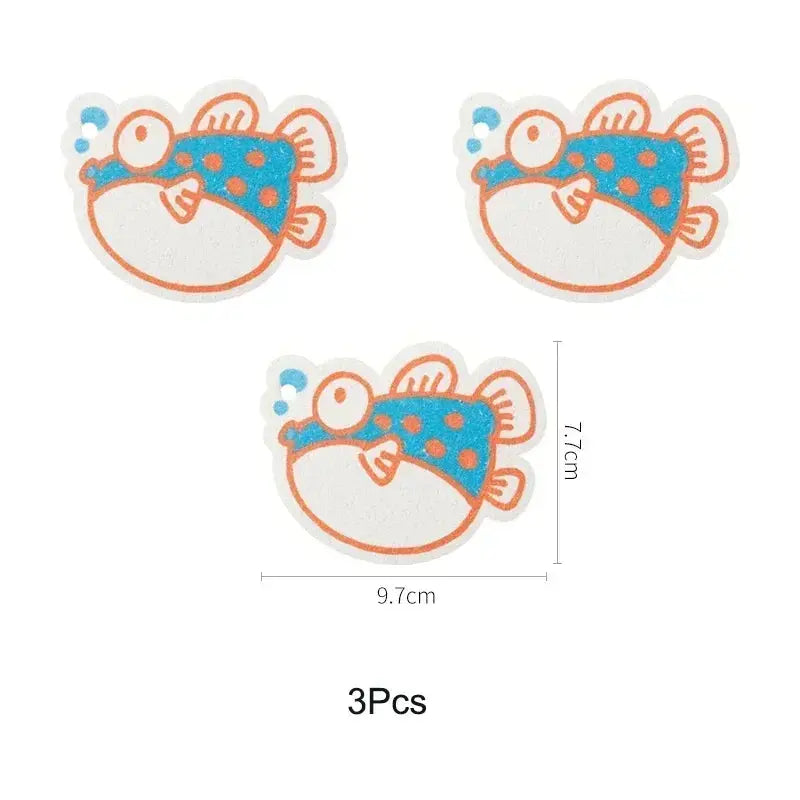 3 Pcs Magic Cleaning Sponge - Cartoon Animal Wood Pulp Scouring Pads for Kitchen