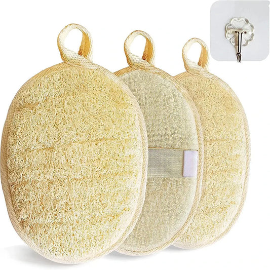 3 Pcs Natural Loofah Body Shower Scrubber Exfoliating Sponge with Hook