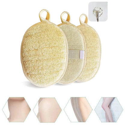 3 Pcs Natural Loofah Body Shower Scrubber Exfoliating Sponge with Hook Brownstick