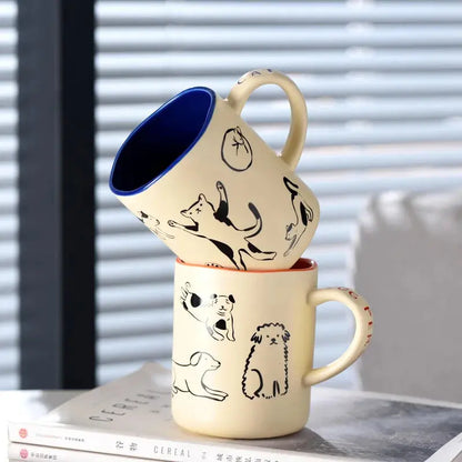 420ml Hand-Painted Ceramic Cat & Dog Mug - Heat Resistant & Microwave Safe Brownstick