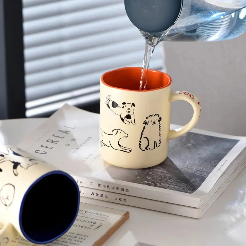 420ml Hand-Painted Ceramic Cat & Dog Mug - Heat Resistant & Microwave Safe Brownstick