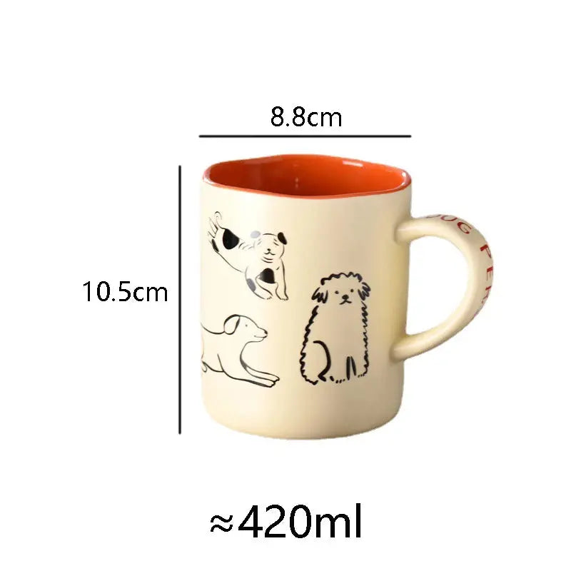 420ml Hand-Painted Ceramic Cat & Dog Mug - Heat Resistant & Microwave Safe Brownstick