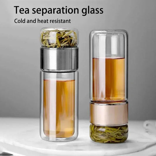 Double-Layer Borosilicate Glass Tea Infuser Water Bottle – 350ML/500ML Brownstick