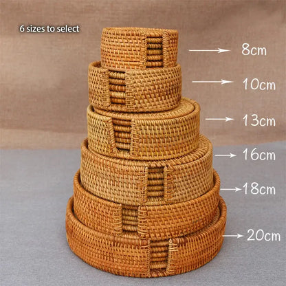 6-PCS Handwoven Rattan Coasters Set Brownstick