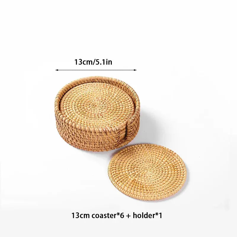 6-PCS Handwoven Rattan Coasters Set