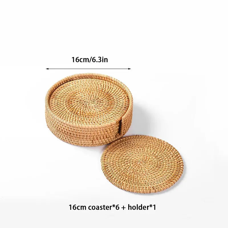 6-PCS Handwoven Rattan Coasters Set