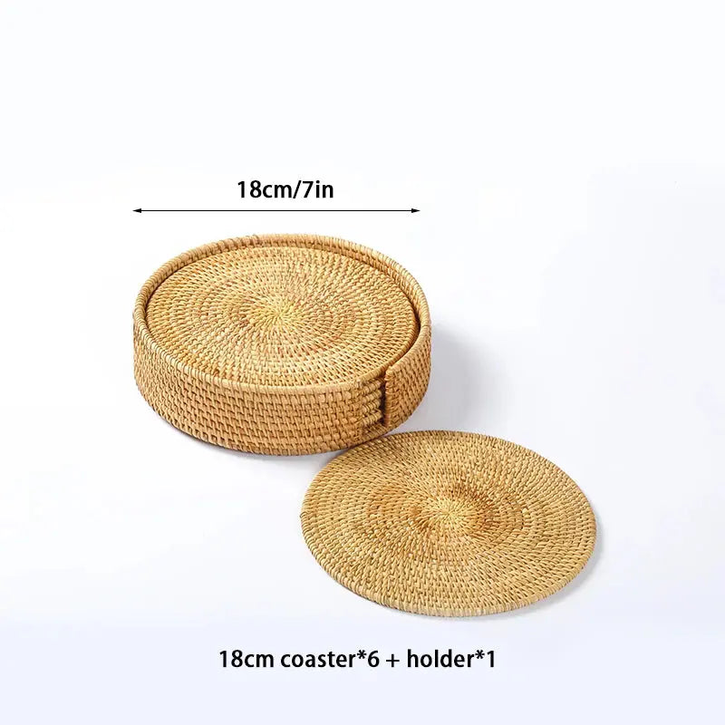 6-PCS Handwoven Rattan Coasters Set