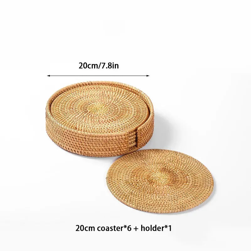 6-PCS Handwoven Rattan Coasters Set