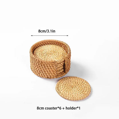 409479788627256-PCS Handwoven Rattan Coasters Set