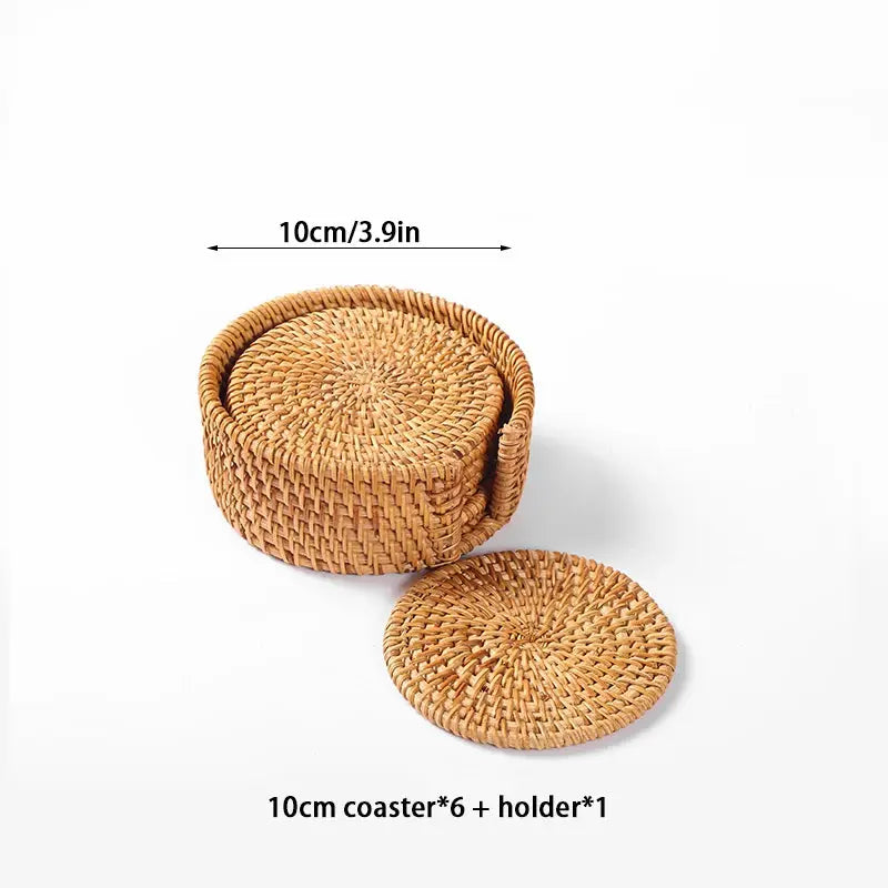 6-PCS Handwoven Rattan Coasters Set