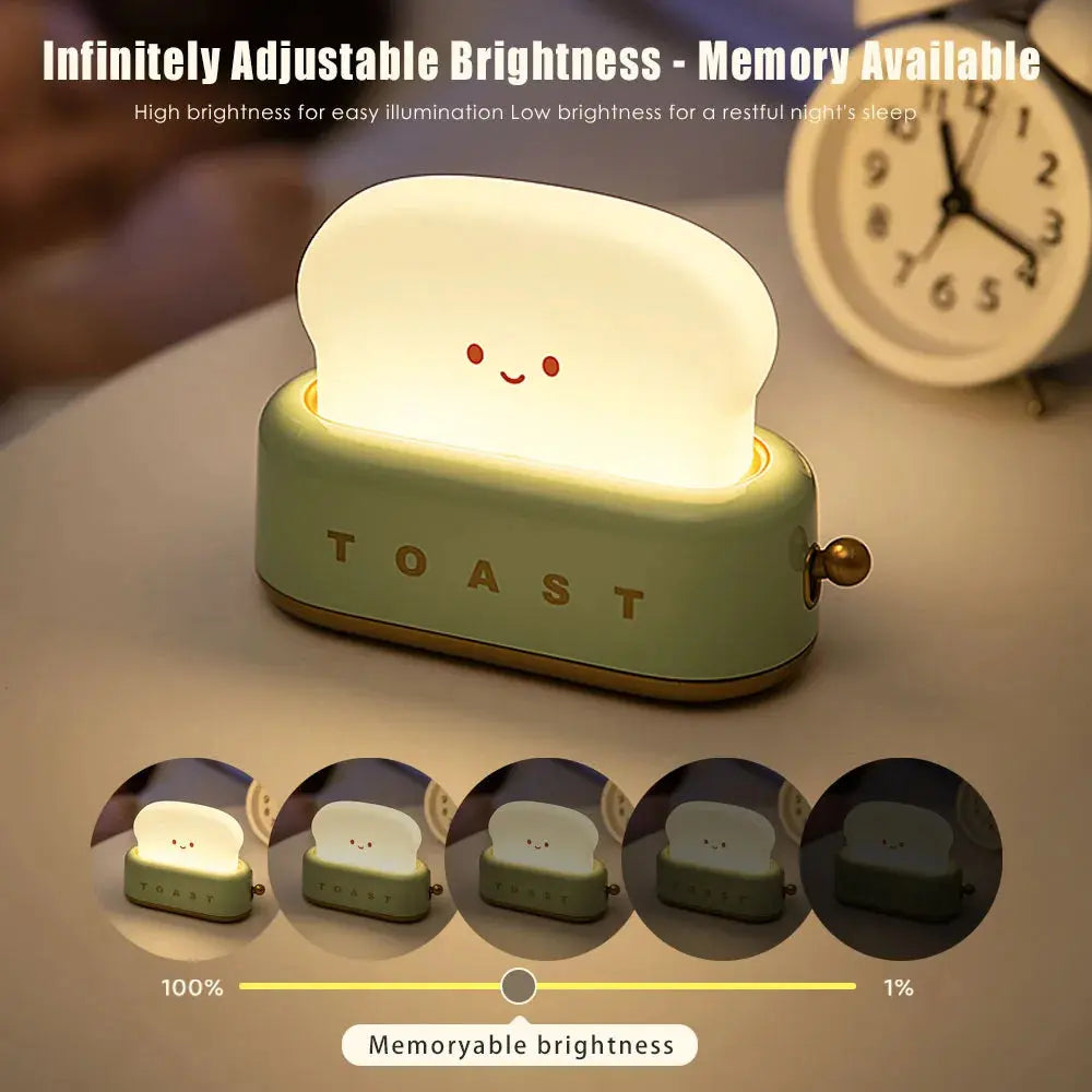 Bread Toast Cartoon LED Night Light - Cute Home Decor Table Lamp with Timer, Portable Tiny Lamp Brownstick