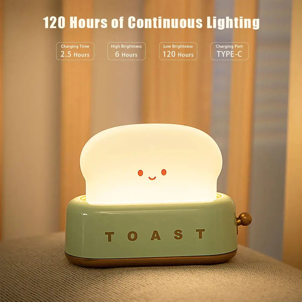 Bread Toast Cartoon LED Night Light - Cute Home Decor Table Lamp with Timer, Portable Tiny Lamp Brownstick