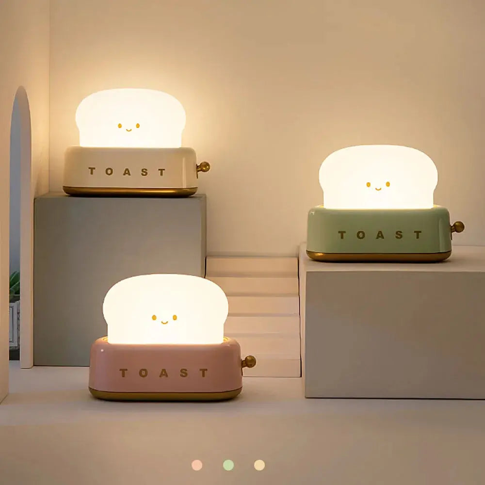 Bread Toast Cartoon LED Night Light - Cute Home Decor Table Lamp with Timer, Portable Tiny Lamp Brownstick