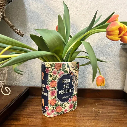 Decorative Ceramic Book Vase - Unique Book Planter Pot for Flowers & Bookshelf Decor Brownstick