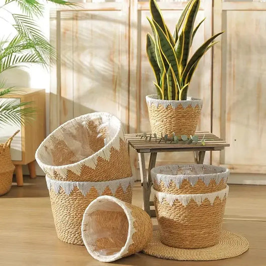 Eco-Friendly Rattan Straw Pot - Perfect for Home & Garden Décor Brownstick