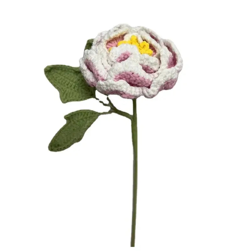 Hand-Knitted Cotton Wool Peony Bouquet – Immortal Flowers for Home Decoration - Brownstick