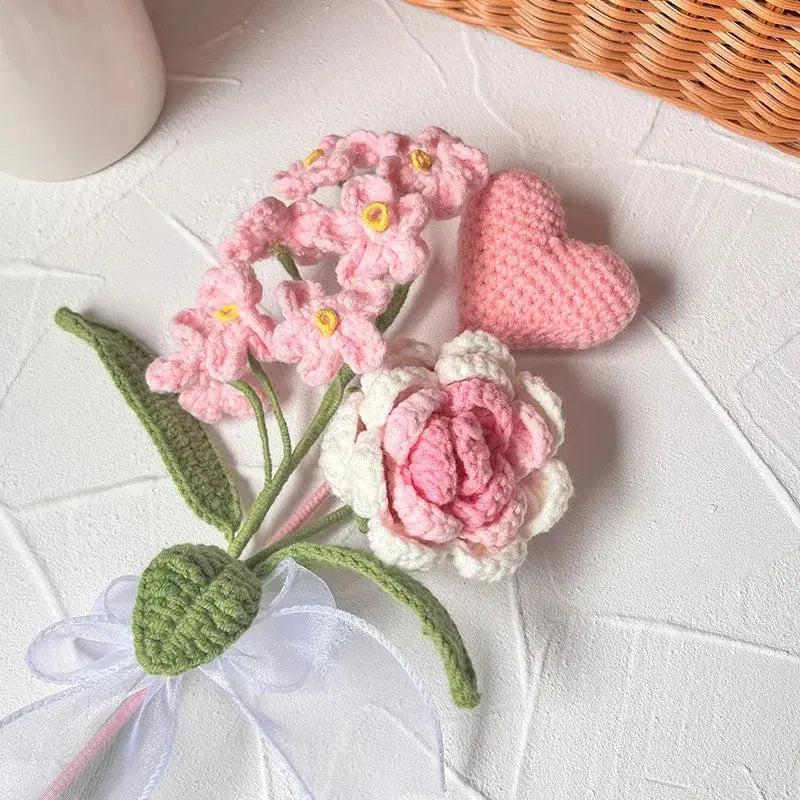 Hand-Knitted Tulip & Rose Crochet Bouquet – Perfect Gift & Home Decor - Brownstick