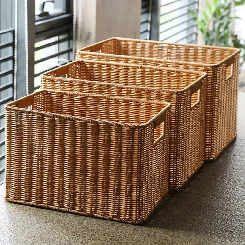 Hand-Woven Rattan Straw Storage Basket – Large Capacity Laundry & Organizer Basket Brownstick