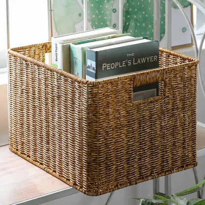 Hand-Woven Rattan Straw Storage Basket – Large Capacity Laundry & Organizer Basket Brownstick