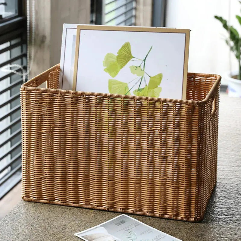 Hand-Woven Rattan Straw Storage Basket – Large Capacity Laundry & Organizer Basket Brownstick