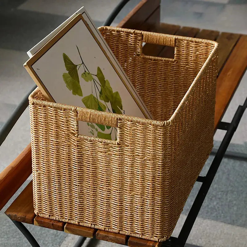 Hand-Woven Rattan Straw Storage Basket – Large Capacity Laundry & Organizer Basket Brownstick