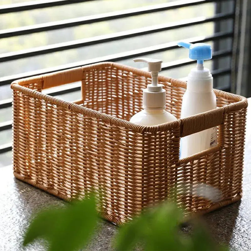 Hand-Woven Rattan Straw Storage Basket – Large Capacity Laundry & Organizer Basket Brownstick