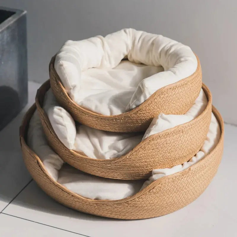 Handmade Bamboo Cat & Dog Bed - Waterproof Cozy Nest with Removable Cushion Brownstick