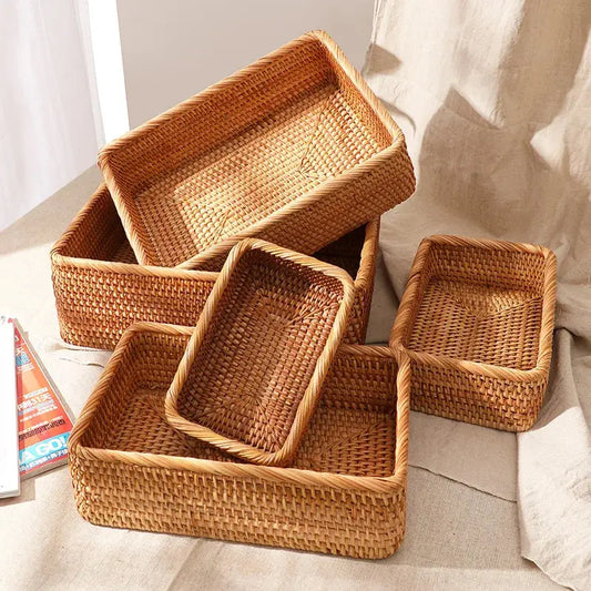 Handwoven Rattan Storage Box – Rectangular Wicker Organizer Brownstick