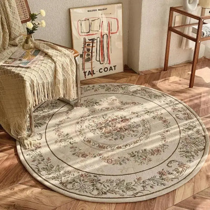 Nordic Round Embroidered Rug – European-Style Carpet for Living Room & Study Brownstick