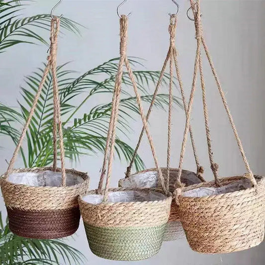 Hanging Jute Rope Planter - Indoor/Outdoor Plant Hanger for Home & Garden Brownstick