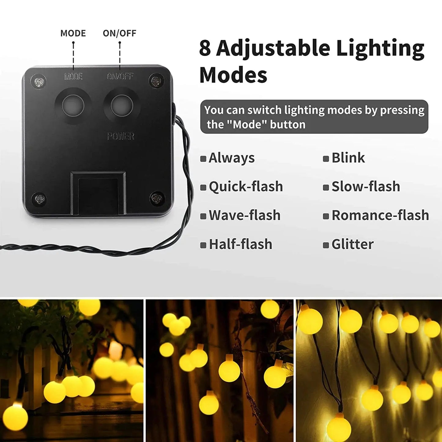 Outdoor Solar String Lights – Modern LED Lights, IP65 Waterproof Brownstick