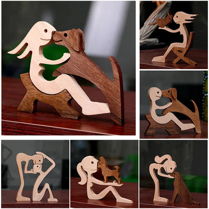 Wooden Dog and Human Figurine – Creative 3D Man Statue