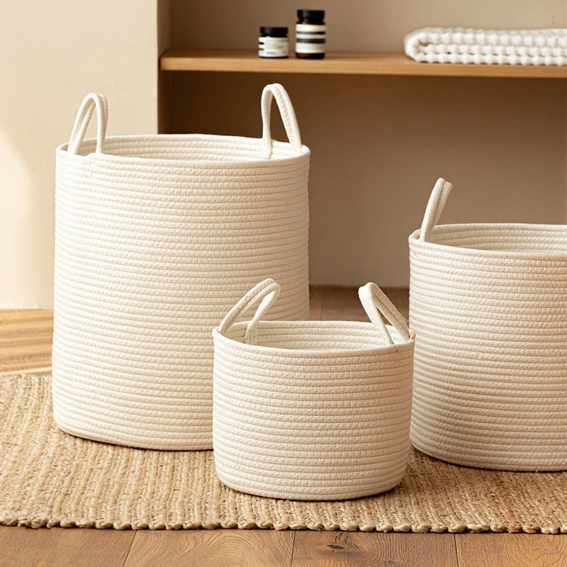 Solid White Cotton Rope Woven Storage Basket