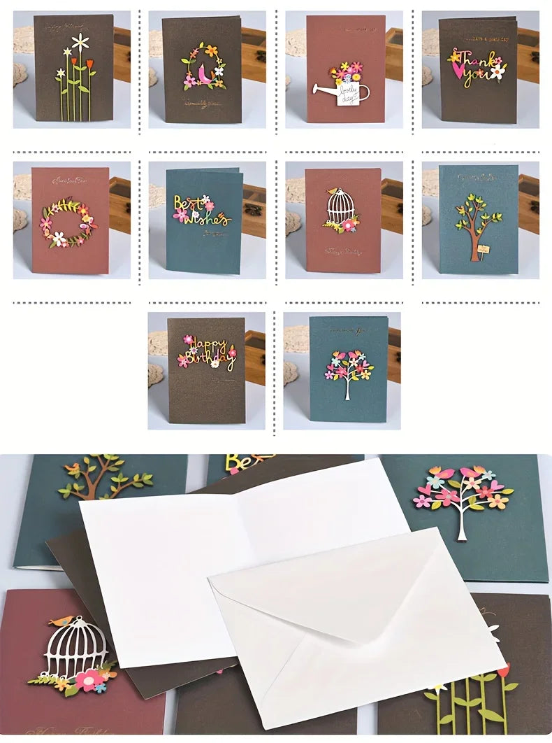 Universal Retro Wood Carving Patch Card Set – Mini Blessing Greeting Cards with Envelopes