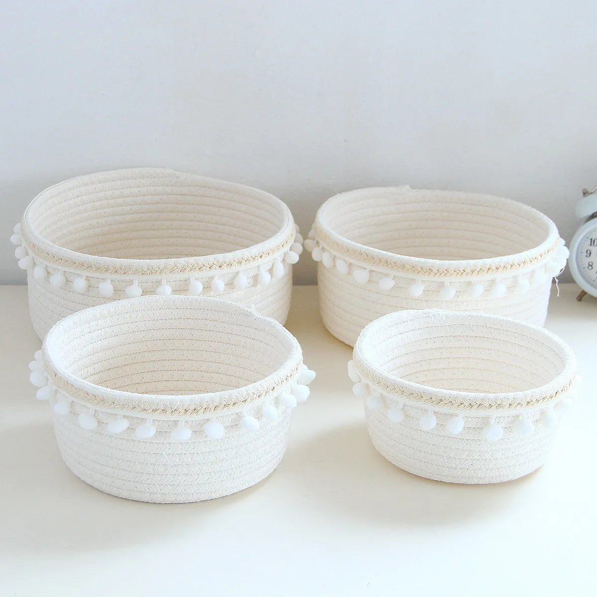 4-Piece Cotton Rope Storage Basket Set – Tasseled, Multipurpose Organizers