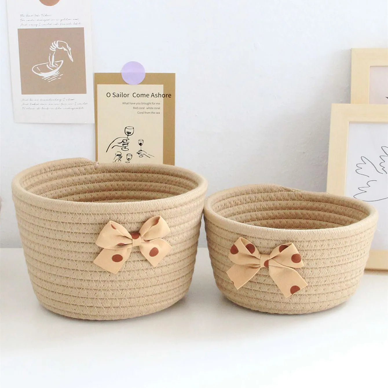 Handmade Bowknot Cotton Rope Storage Baskets