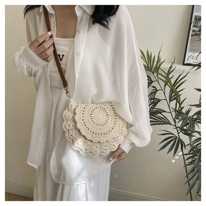 Fashion Hollow Woven Shoulder Bag for Women – Handmade Cotton Thread Crochet Crossbody Bag