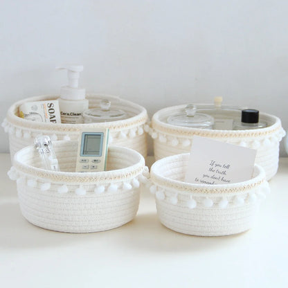 4-Piece Cotton Rope Storage Basket Set – Tasseled, Multipurpose Organizers