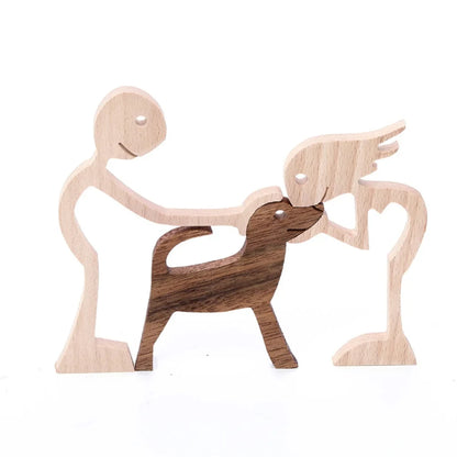 Wooden Dog and Human Figurine – Creative 3D Man Statue