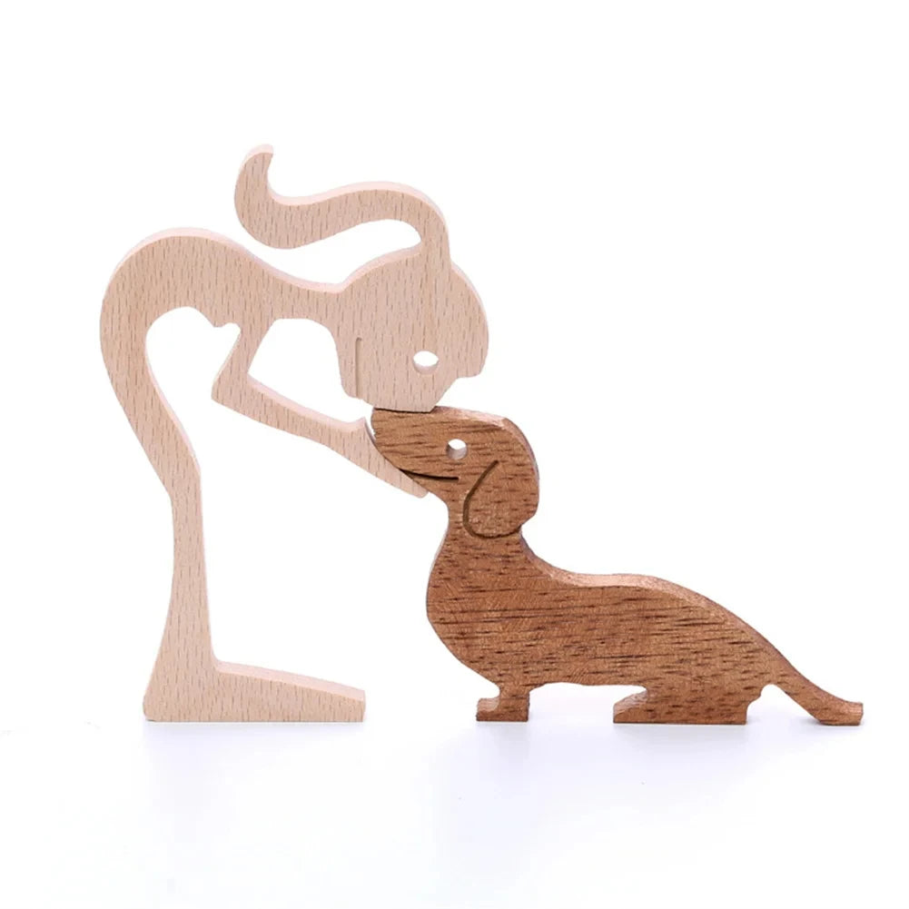 Wooden Dog and Human Figurine – Creative 3D Man Statue