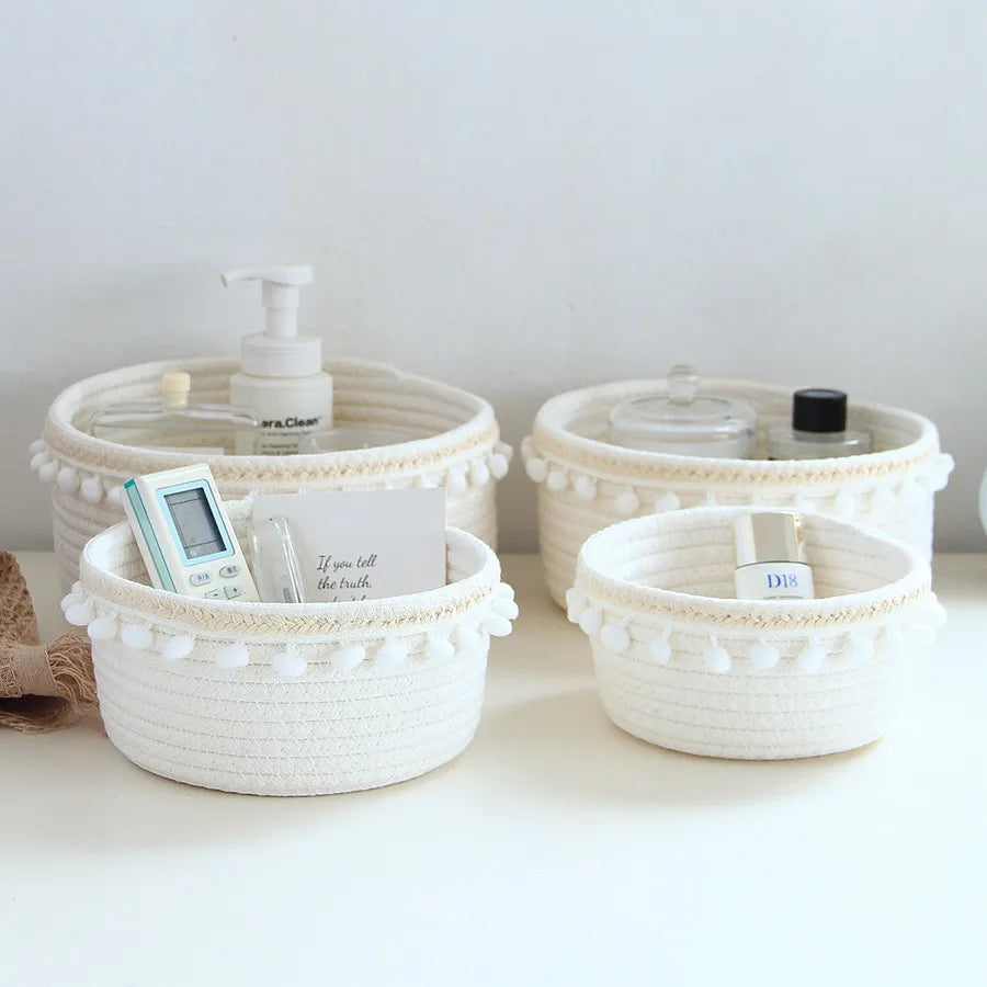 4-Piece Cotton Rope Storage Basket Set – Tasseled, Multipurpose Organizers