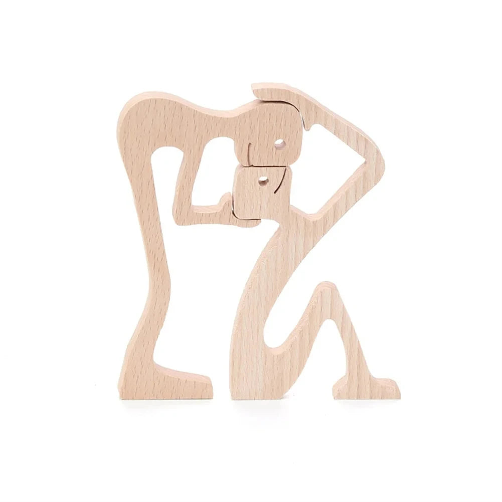 Wooden Dog and Human Figurine – Creative 3D Man Statue